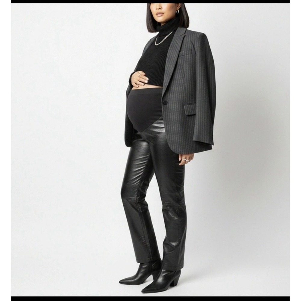 Gap Maternity Black Genuine Leather Bootcut Pants Small Over Belly Stretch Panel
